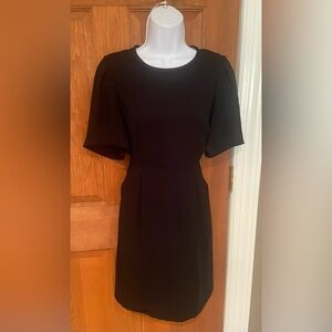 LOFT Classic Black Short Sleeve Midi Dress with back zipper